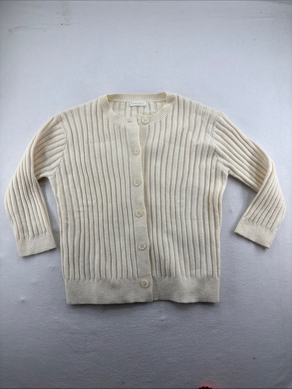 Elegant Cream Ribbed Button-Front Cardigan
